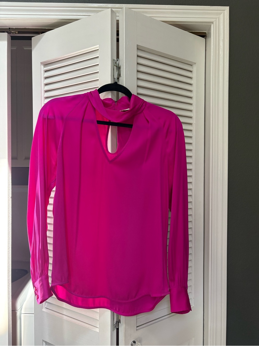 Trina Turk Hot Pink Keyhole Long-Sleeve Blouse
